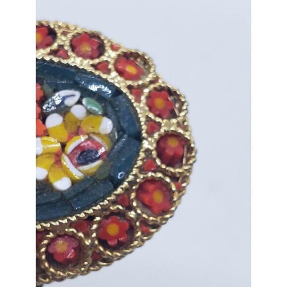 Vintage Italian Micro Mosaic Floral Brooch Pin Oval Glass Flowers millefiori - Picture 7 of 16